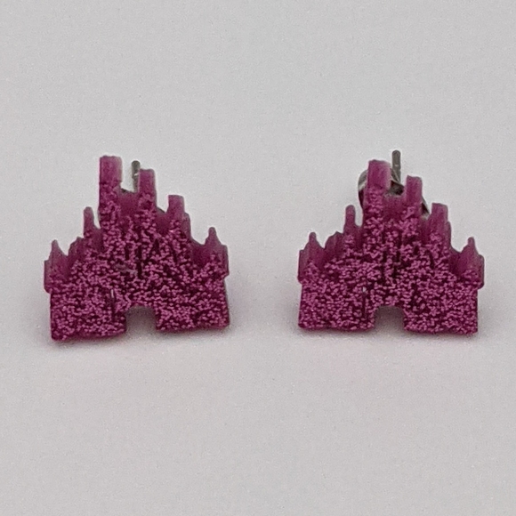 Disney princess castle pink glitter stud earrings - Picture 4 of 7